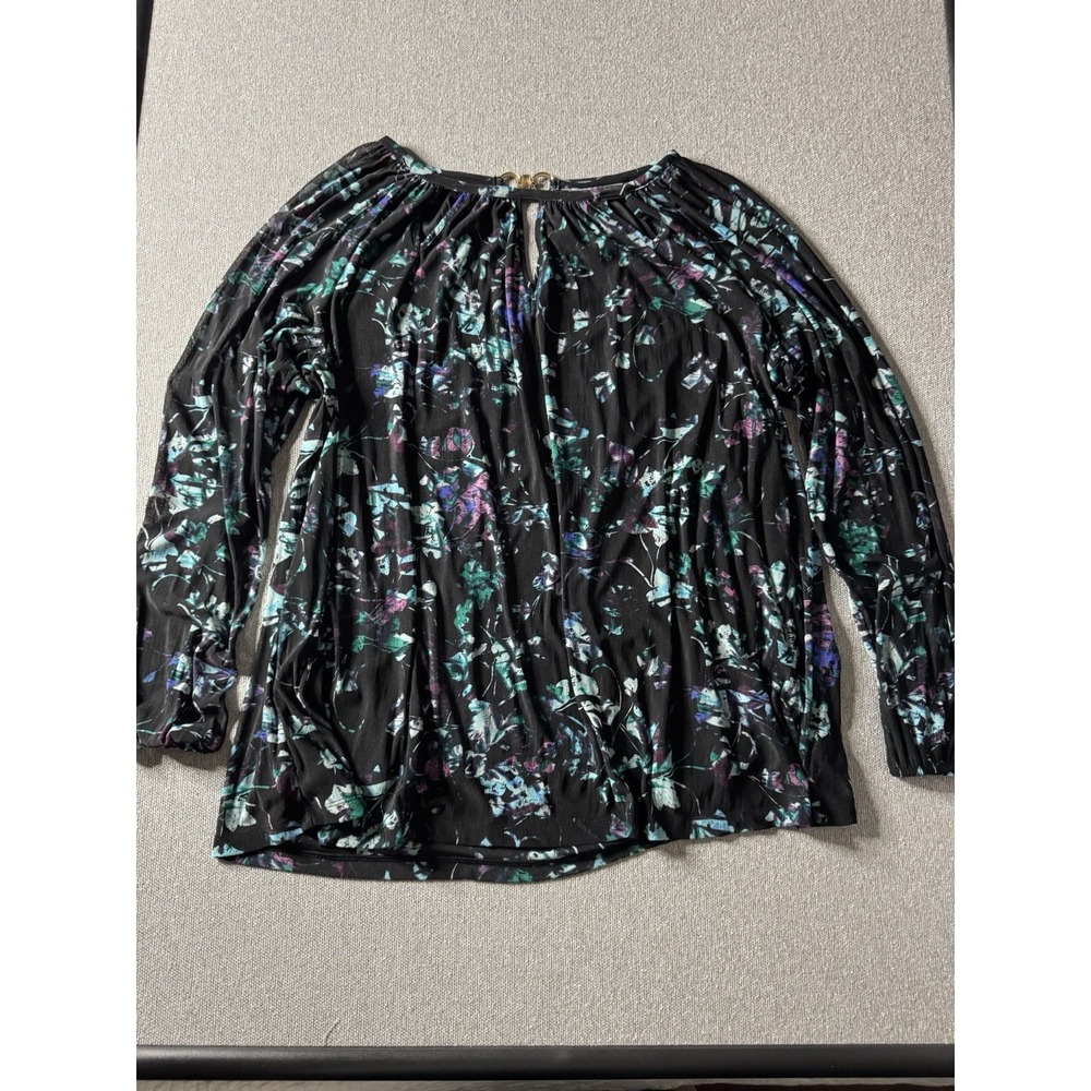 Jennifer Lopez Women's Black Floral Semi Sheer Layered Blouse Top Size 1X !